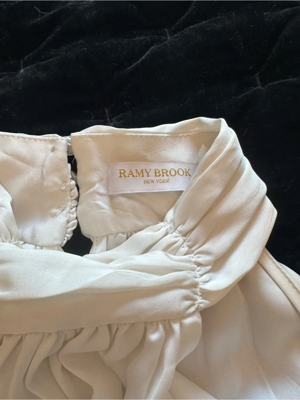 Ramy Brook Ivory Halter Camisole with Leaf-Trim Sleeves